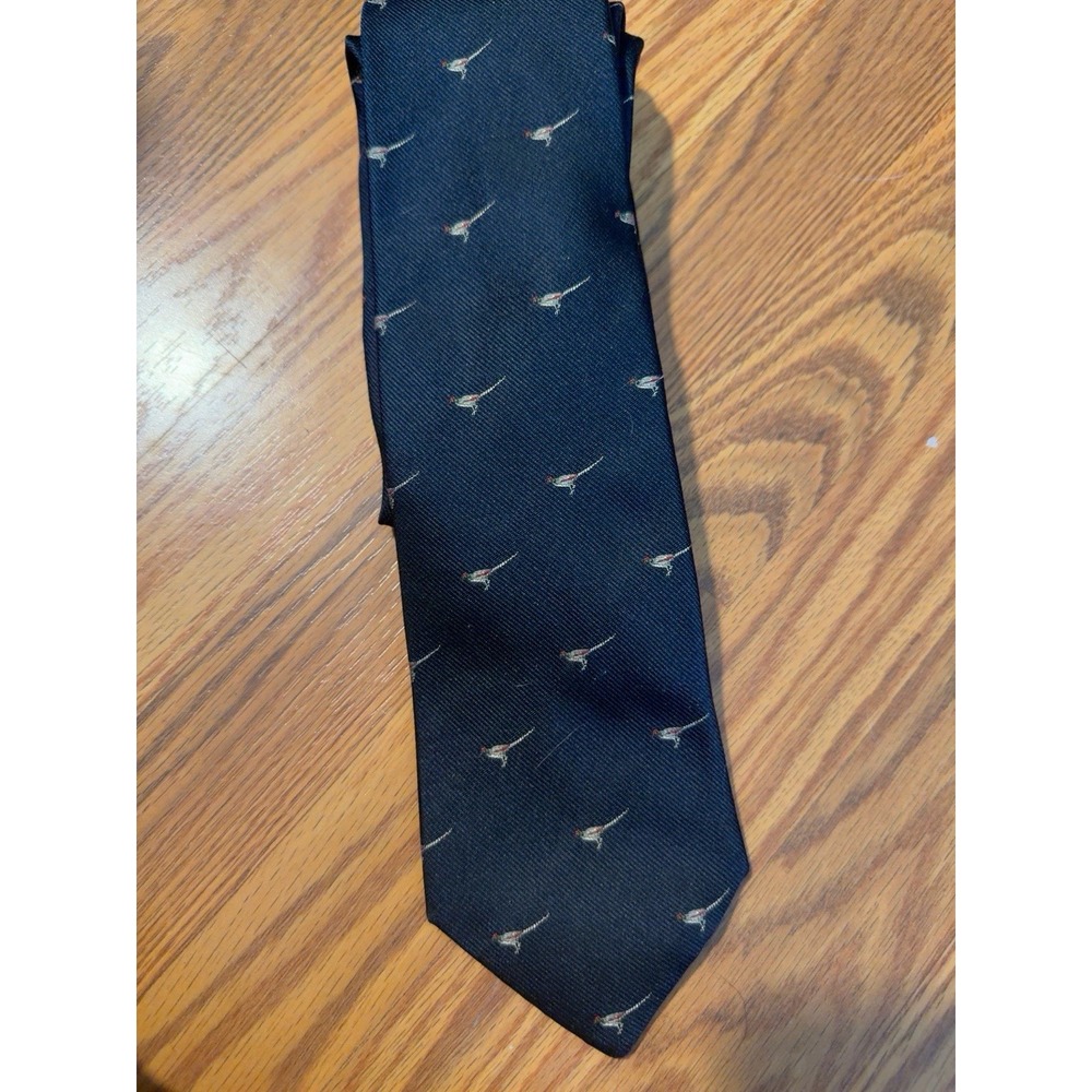 G.B. Harb & Son Pheasant Bird Silk Necktie Navy Blue Hunting Game Bird USA